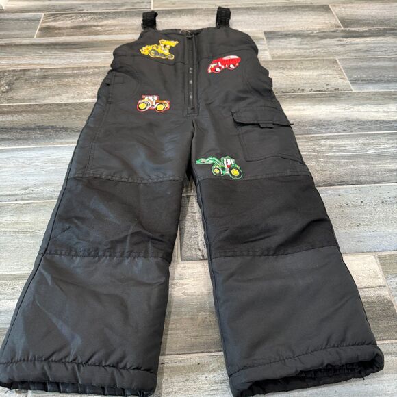 London Fog Black Kids Snow Pants Overalls with Cute Patches Pockets Adjustable - Picture 6 of 9